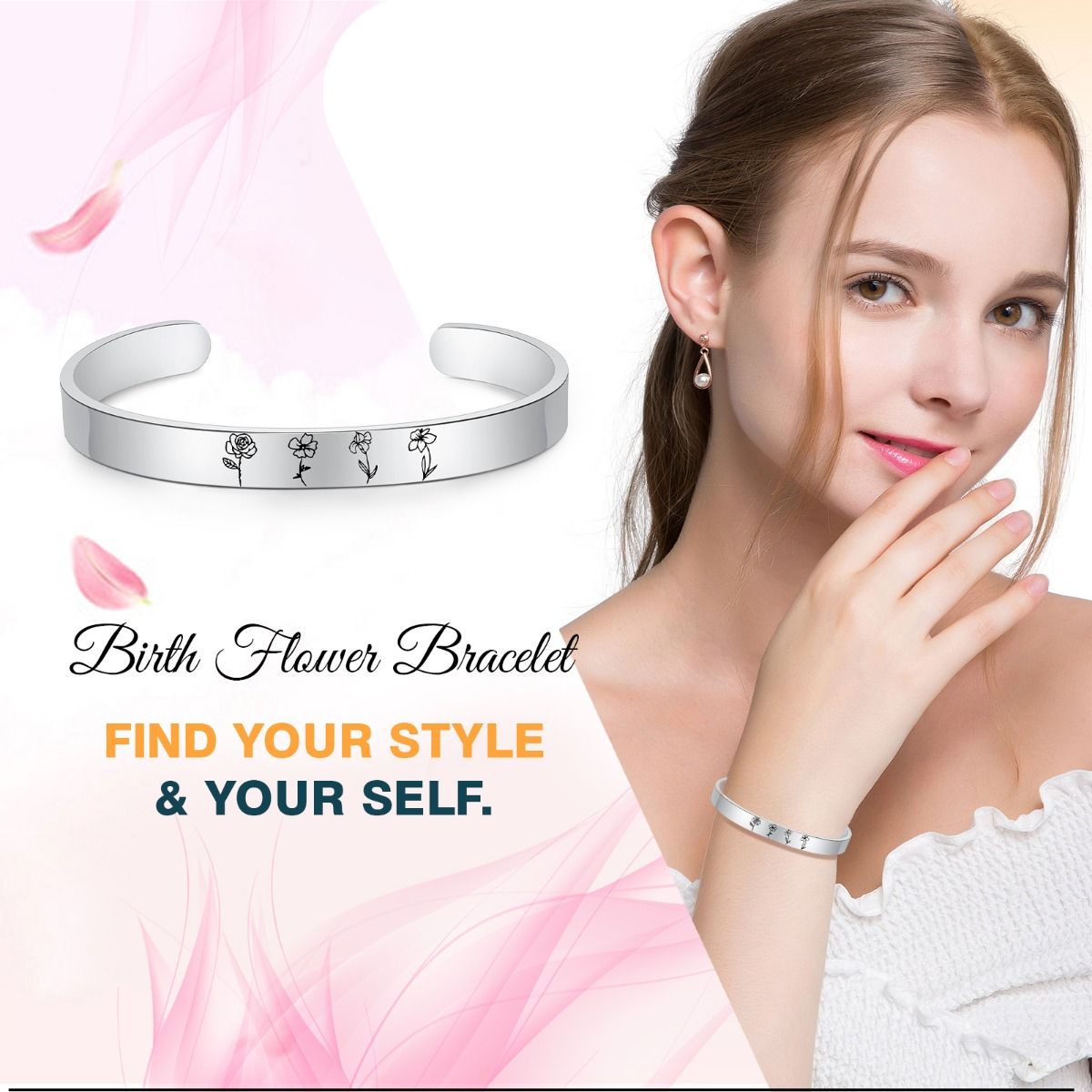 Personalised Bracelet For Women | Bespoke Birthflowers Bracelet For Ladies