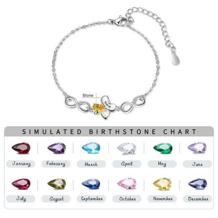 Personalised Infinity Butterfly Bracelet With Up To 6 Names Engraved And Birthstones | Bespoke Bracelet For Her