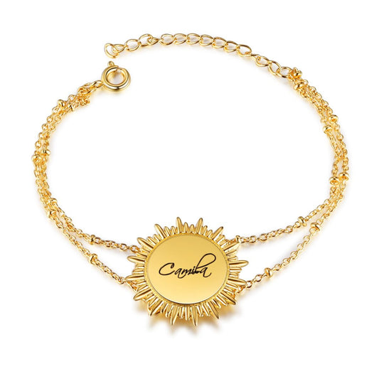 Personalised Engraved Sun Bracelet | Customised Engraved Name Bracelet For Women