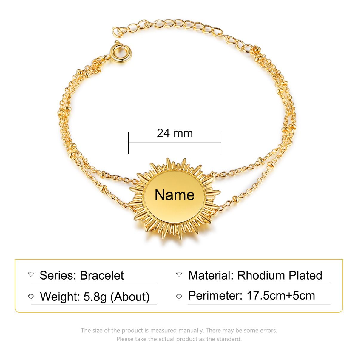 Personalised Engraved Sun Bracelet | Customised Engraved Name Bracelet For Women