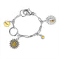 Personalised Sunflower And Bee Charm Bracelet With Name Engraved And Birthstone | Personalised Gift For Her