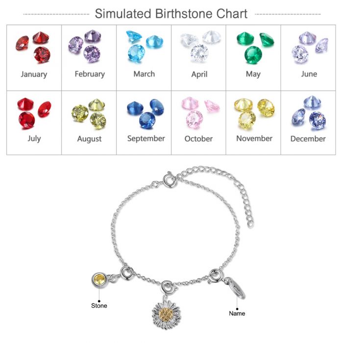 Personalised Charm Bracelet For HEr With Engraved Name And Birthstone | Customised Charm Bracelet For Her