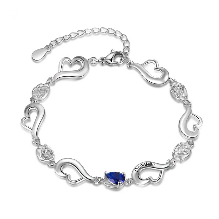 Personalised Bracelet For Her | Customised Bracelet For Mum With Engraved Names And Birthstones