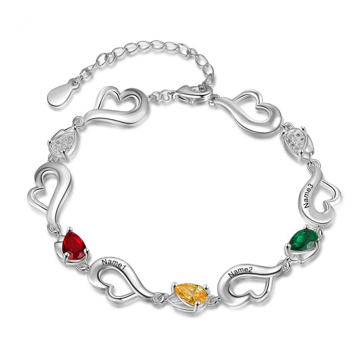 Personalised Bracelet For Her | Customised Bracelet For Mum With Engraved Names And Birthstones