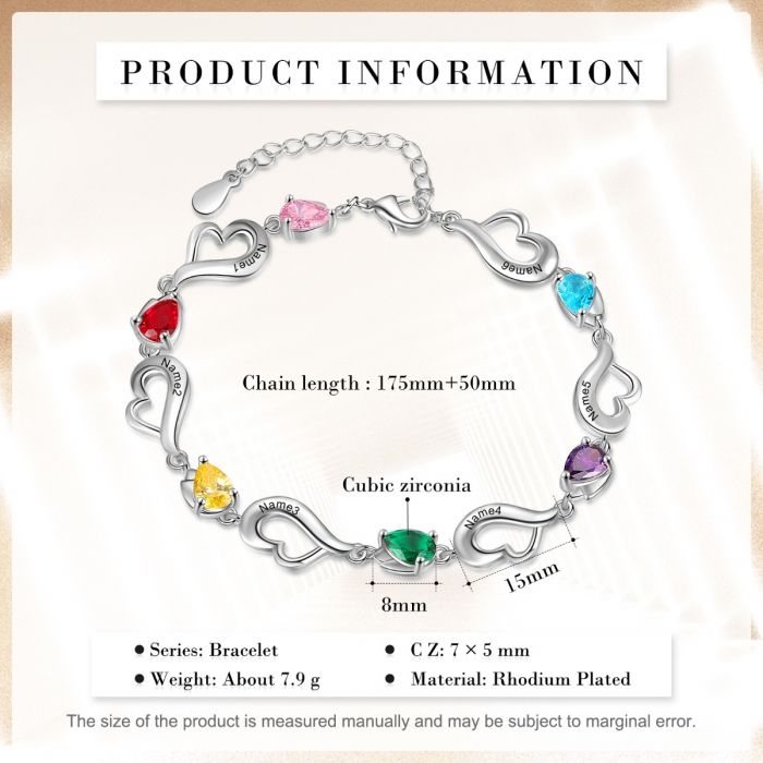 Personalised Bracelet For Her | Customised Bracelet For Mum With Engraved Names And Birthstones