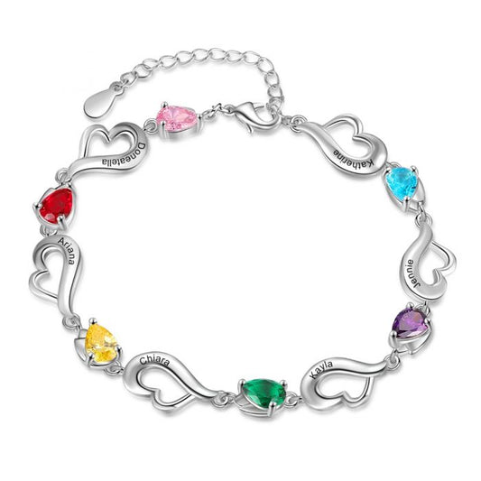 Personalised Bracelet For Her | Customised Bracelet For Mum With Engraved Names And Birthstones