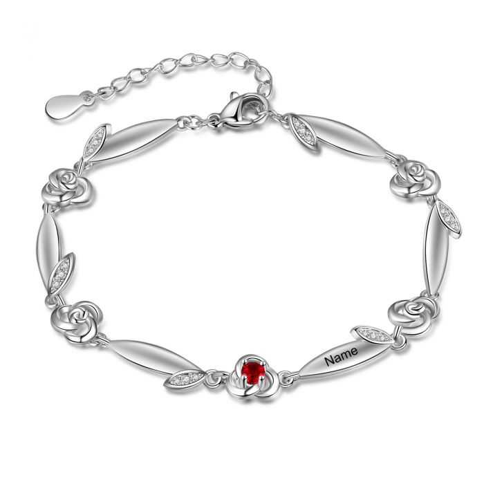Customised Rose Bracelet For Her With Up To 6 Names Engraved And Birthstones | Bespoke Birthstone Bracelet For Her