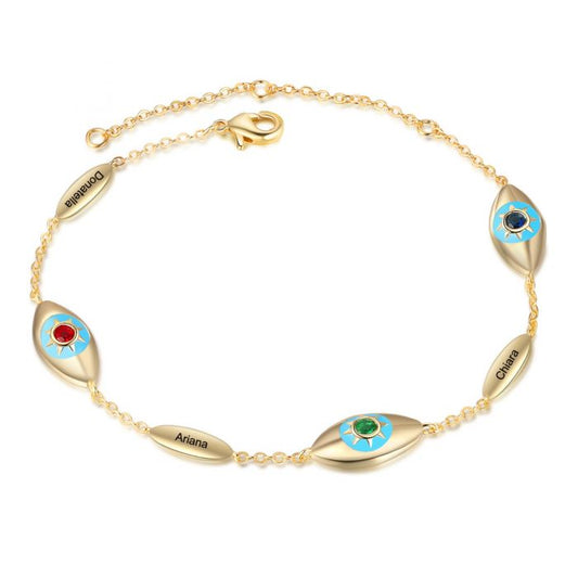 Personalied Evil Eye Bracelet With Birthstones And Engraved Names | Customied Bracelet For Her