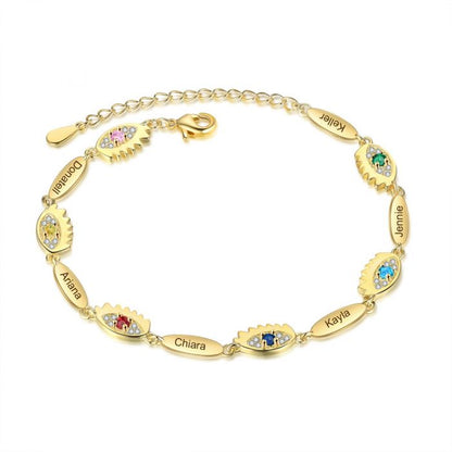Personalised Birthstone Evil Eye Bracelet With Engraved Names | Bespoke Bracelet For Her