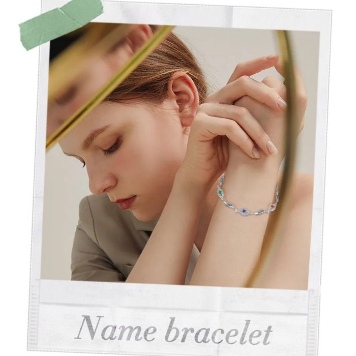 Customised Birthstone Evil Eye Bracelet With Names Engraved | Personalised Bracelet For Her