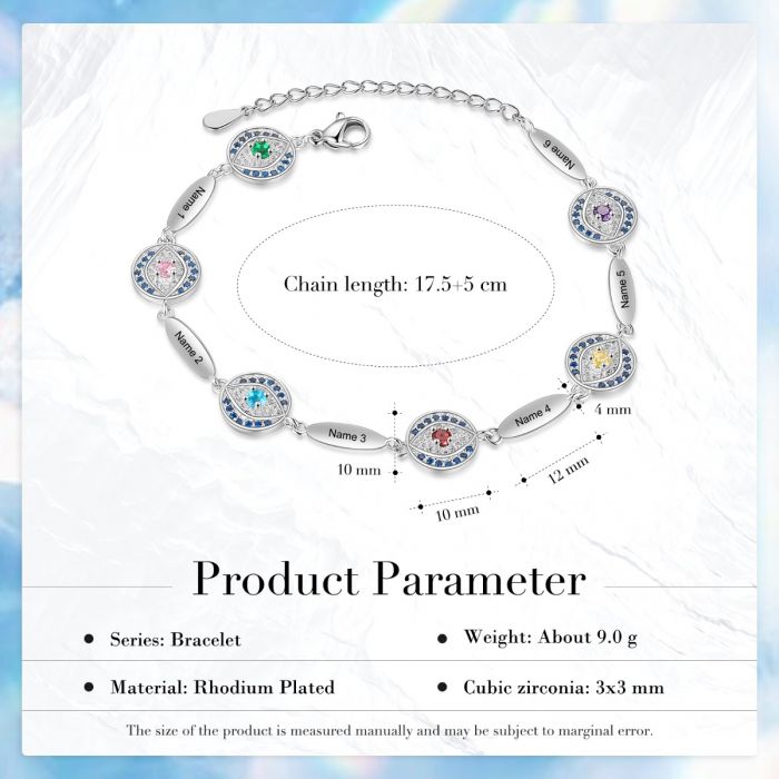 Bespoke Evil Eye Bracelet With Birthstones And Names Engraved | Customised Bracelet For Her