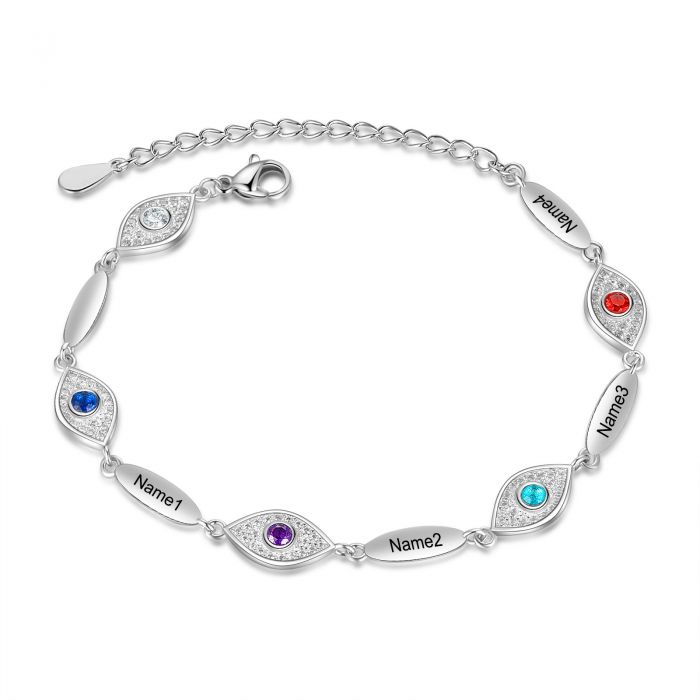 Personalised Evil Eye Bracelet | Customised Engraved Bracelet With Birthstone