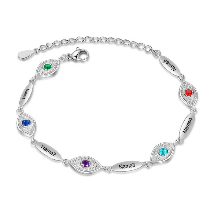 Personalised Evil Eye Bracelet | Customised Engraved Bracelet With Birthstone