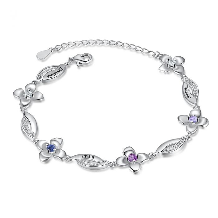 Personalised Bracelet For Her | Customised Bracelet For Mum With Birthstones And Names Engraved
