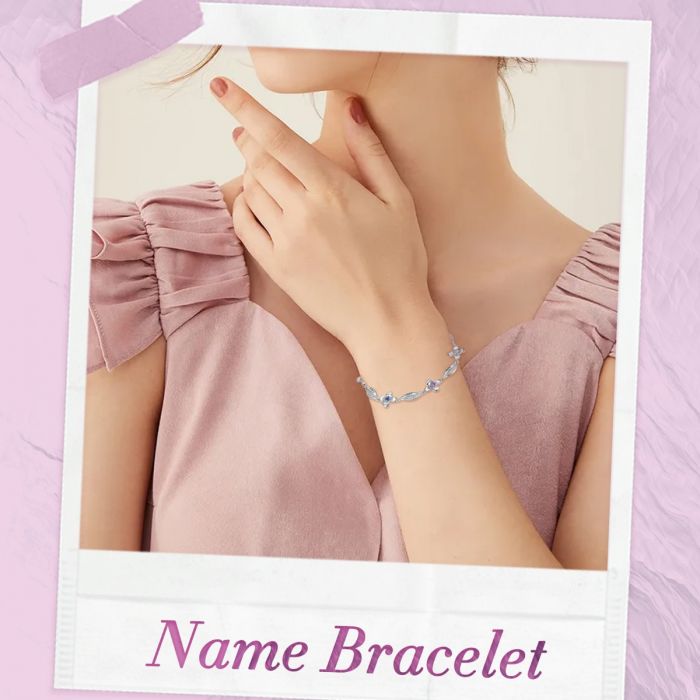 Personalised Bracelet For Her | Customised Bracelet For Mum With Birthstones And Names Engraved