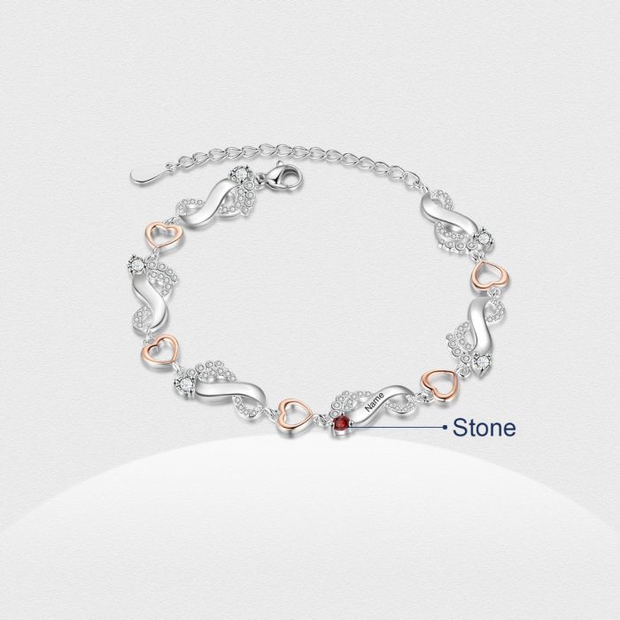 Personalised Feet Bracelet For Her With Names Engraved And Birthstones | Customised Bracelet For Mum