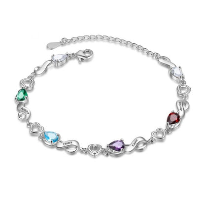 Personalised Hearts Bracelet For Hear With Engraved Names And Birthstones | Customised Bracelet For Mum