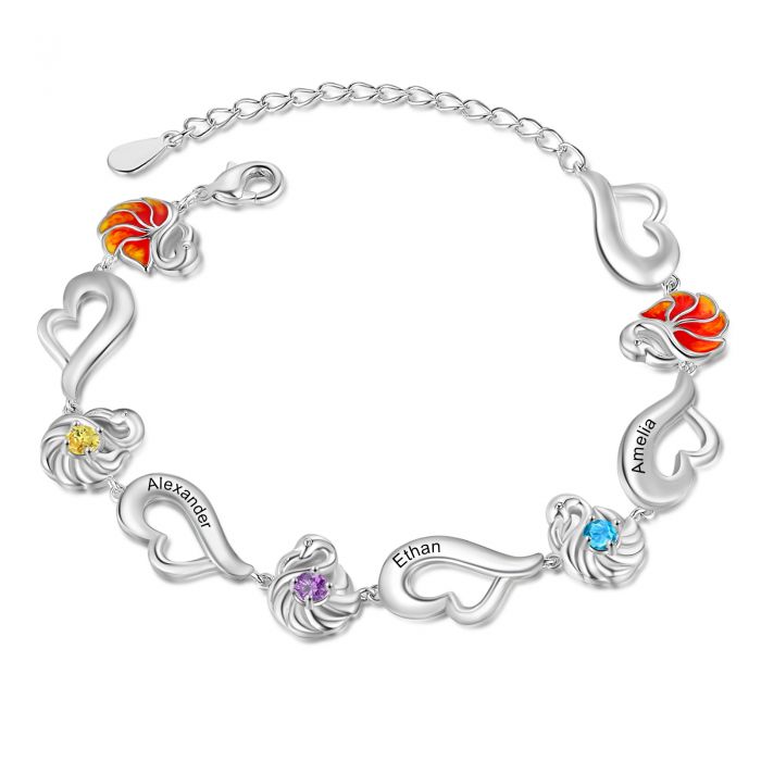 Customised Flamingo Bracelet With Birthstones And Names Engraved | Customised Bracelet For Her