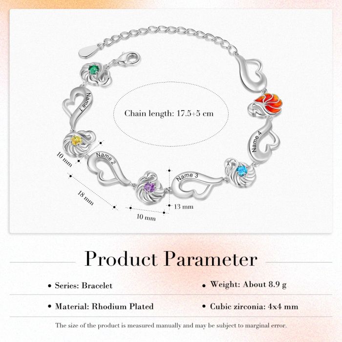 Customised Flamingo Bracelet With Birthstones And Names Engraved | Customised Bracelet For Her