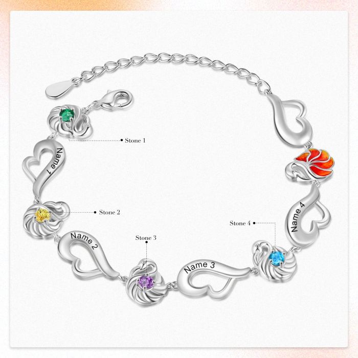 Customised Flamingo Bracelet With Birthstones And Names Engraved | Customised Bracelet For Her