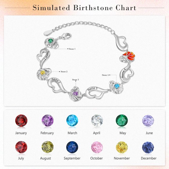 Customised Flamingo Bracelet With Birthstones And Names Engraved | Customised Bracelet For Her