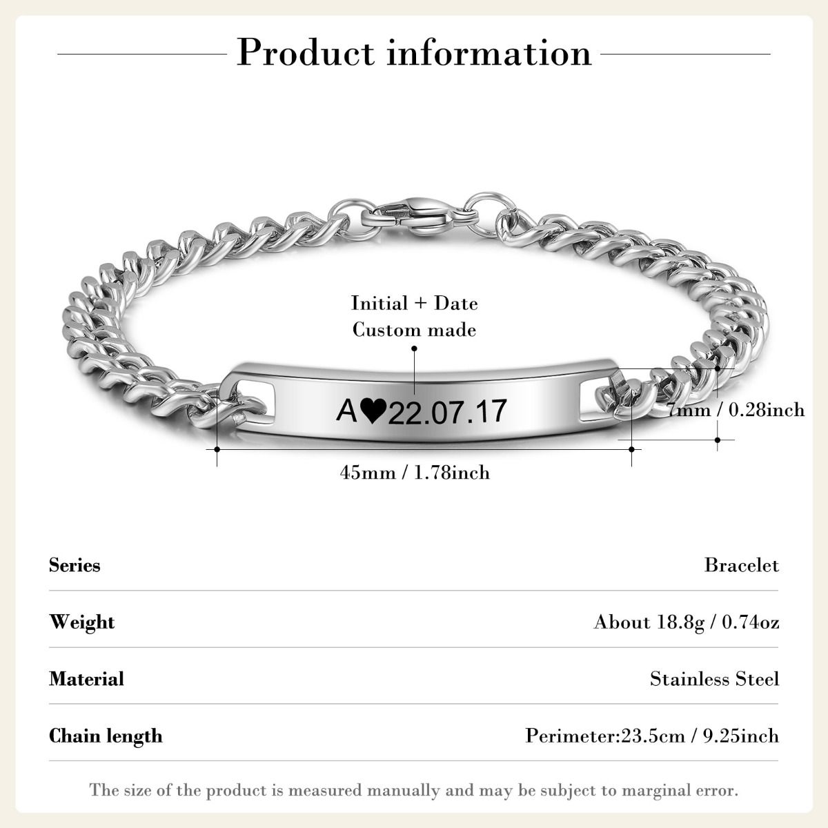 Personalised Nameplate Bracelet For Men / For Women