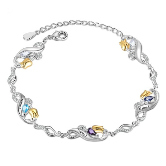 Customised Bracelet For Mum | Personalised Bracelet For Her With Birthstones And Names Engraved