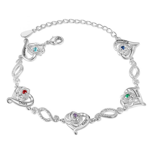 Personalised Bracelet For Her | Bespoke Birthstone Bracelet With Engraved Names | Customised Bracelet For Mum