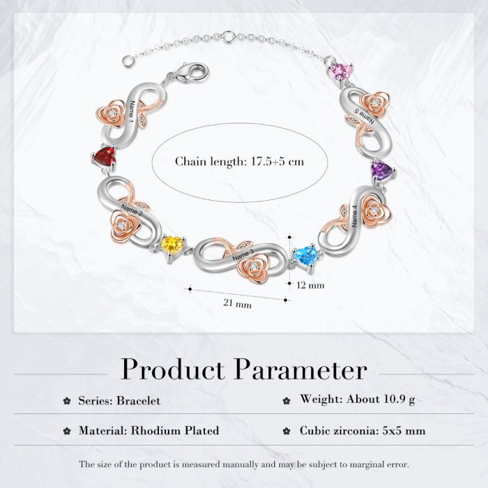 Personalised Birthstone Bracelet | Customised Bracelet For Mum With Engraved Names | Bespoke Birthstone Bracelet