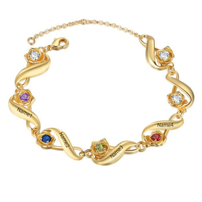 Personalised Birthstone Bracelet For Her | Customised Bracelet For Mum With Birthstones And Names Engraved