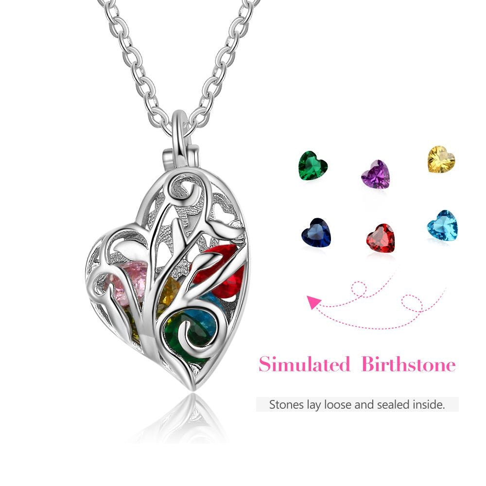 Bespoke Necklace " IN MY HEART" Personalised Silver Heart Shape Cage Birthstone necklace | Personalised Birthstone Necklace