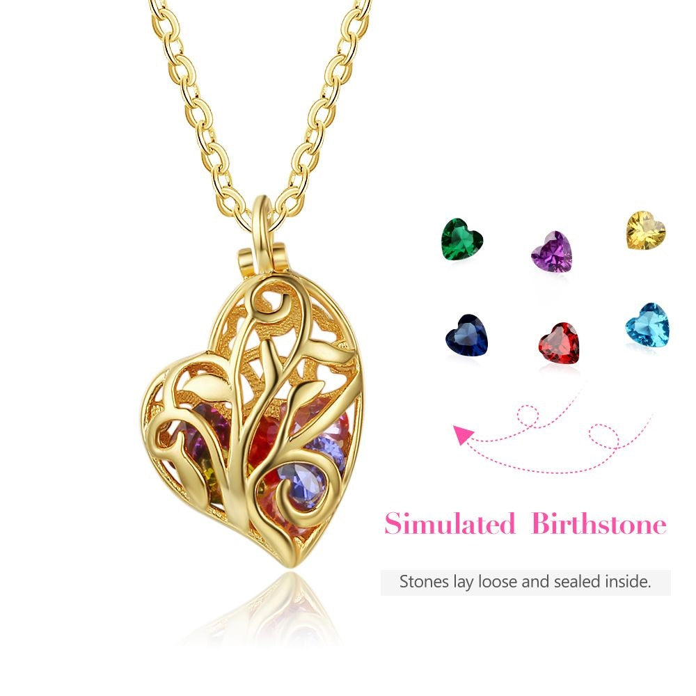 Bespoke Necklace " IN MY HEART" Personalised Silver Yellow Gold Plated Heart Shape Cage Birthstone necklace | Personalised Birthstone Necklace