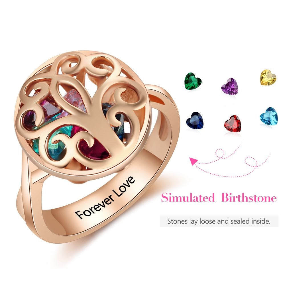 Bespoke Ring " CAGE OF HEARTS" Personalised Silver Rose Gold Plated Round Shape Cage Birthstones Ring | Personalised Birthstones Ring