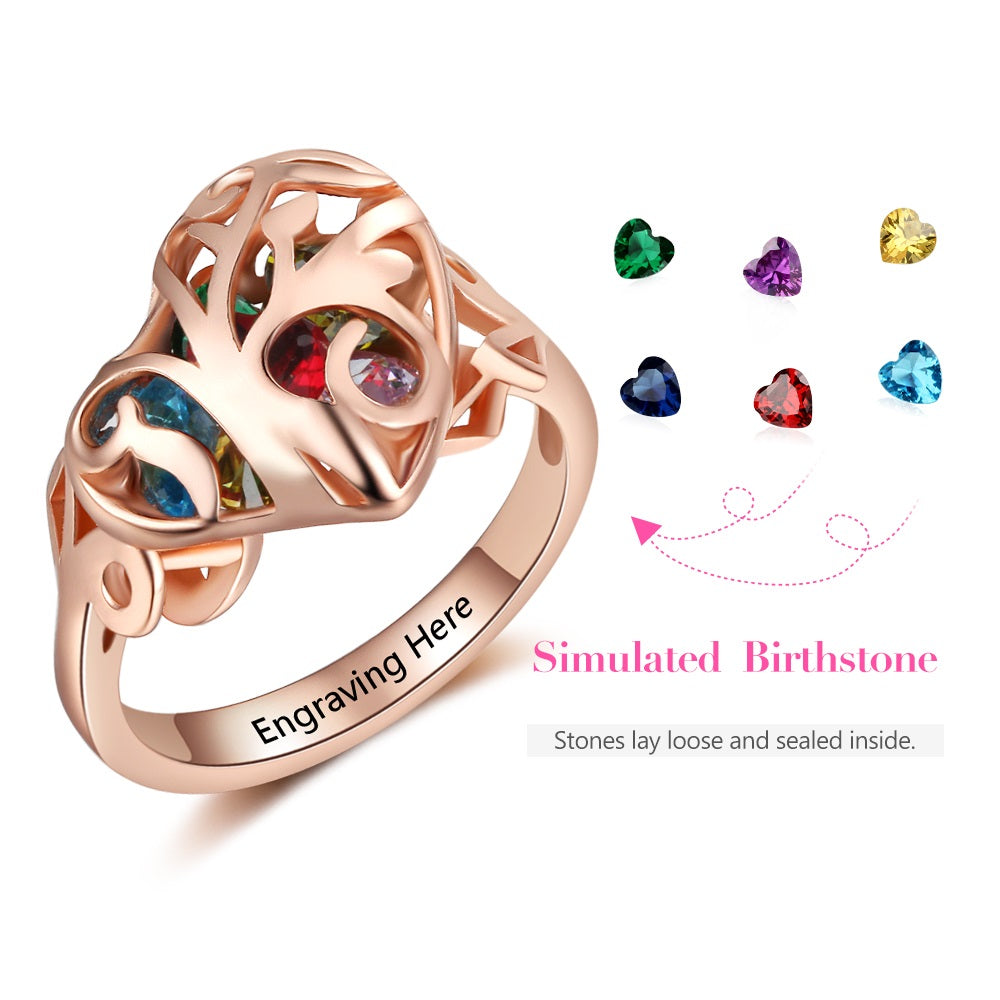 Bespoke Ring " IN MY HEART" Personalised Rose Gold plated Silver Heart Shape Cage Birthstone Ring | Personalised Birthstones Ring
