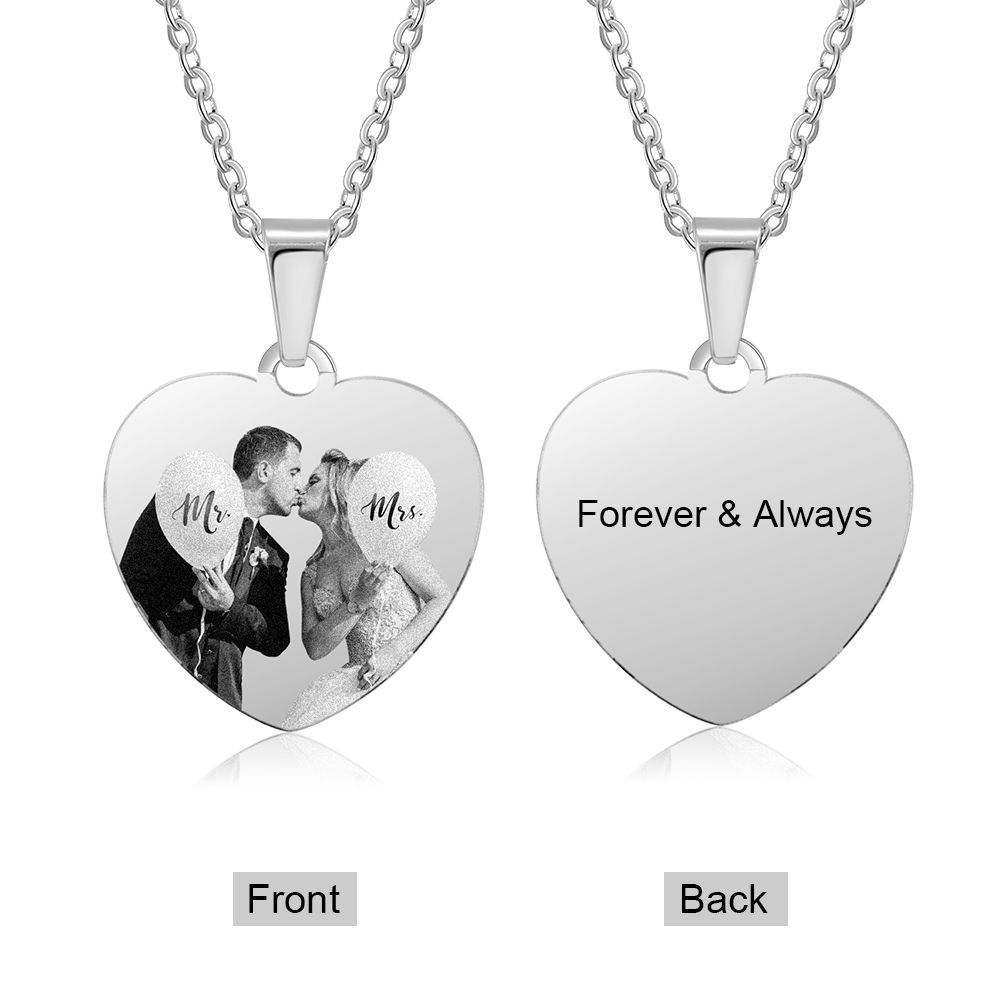 Personalised Heart Shape Photo Necklace With Engraving | Bespoke Engraved Photo Necklace