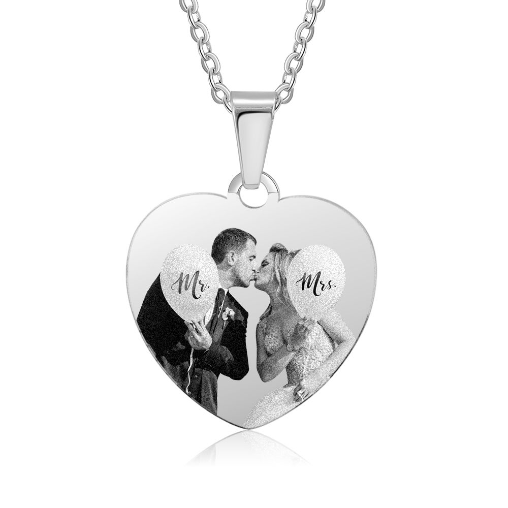 Personalised Heart Shape Photo Necklace With Engraving | Bespoke Engraved Photo Necklace