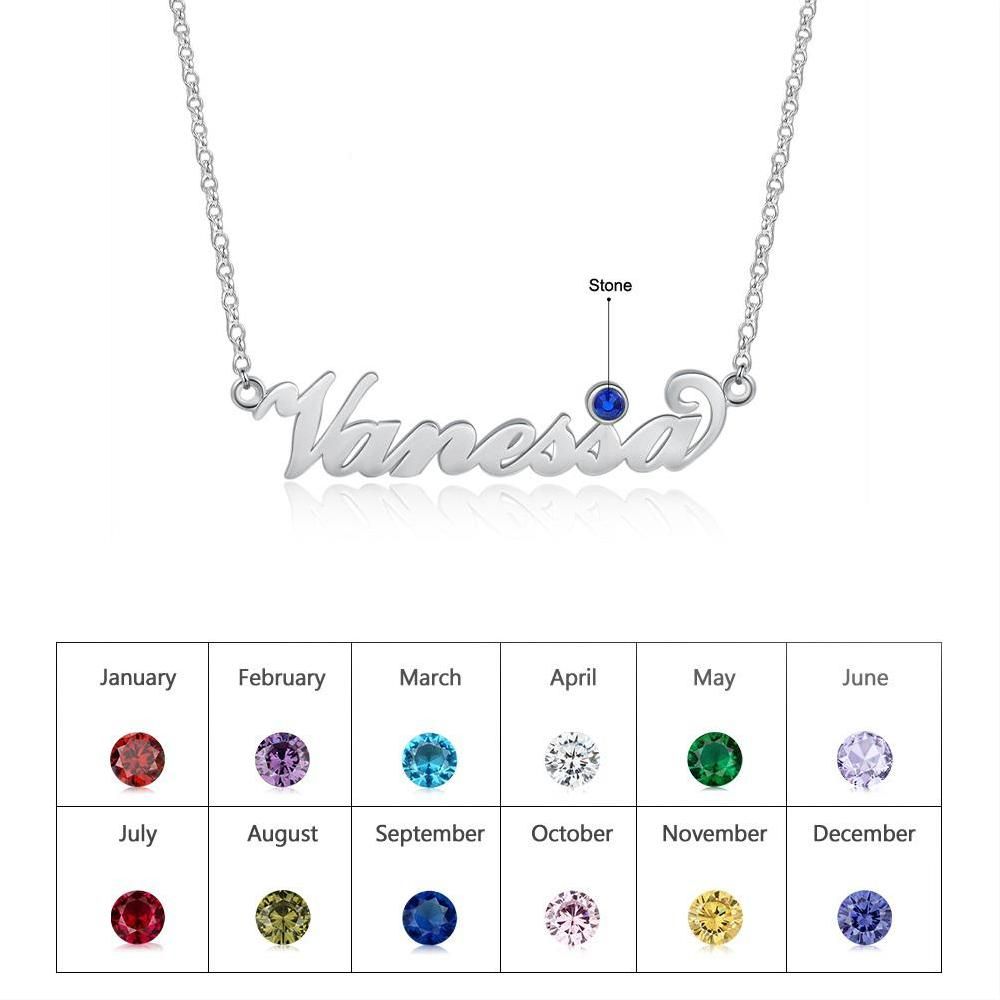 Personalised Name Necklace With Birthstone | Bespoke Name Necklace