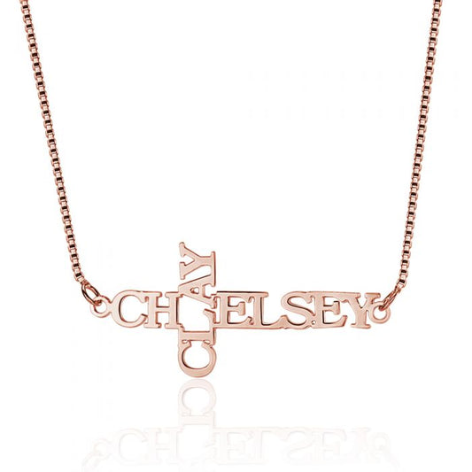 Personalised Sterling Silver Double Crossed Name Necklace | Bespoke Cross Name Necklace