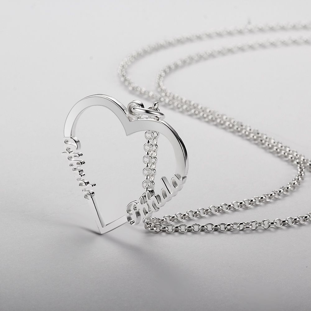 Personalised Two Names Heart Necklace | Bespoke 2 Name Necklace With Heart