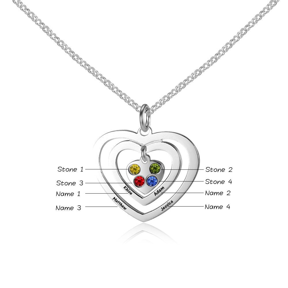 Personalised Necklace With Birthstones And Engraved Names | Customised Gift For Mum