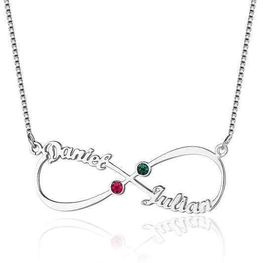 Personalised Infinity Name Necklace With Birthstones | Cutom Made Necklace With 2 Names