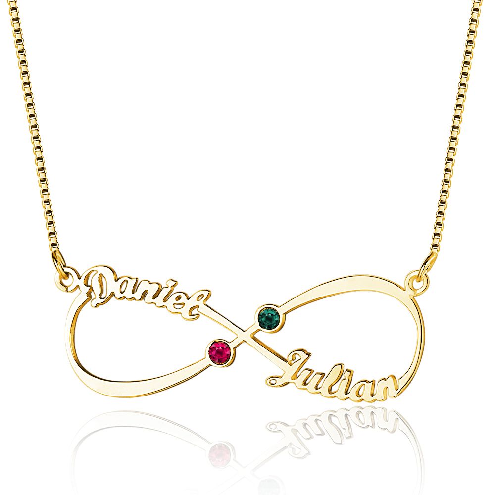 Personalised Infinity Name Necklace With Birthstones | Cutom Made Necklace With 2 Names