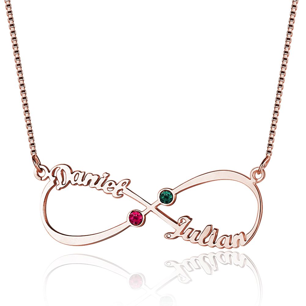 Personalised Infinity Name Necklace With Birthstones | Cutom Made Necklace With 2 Names