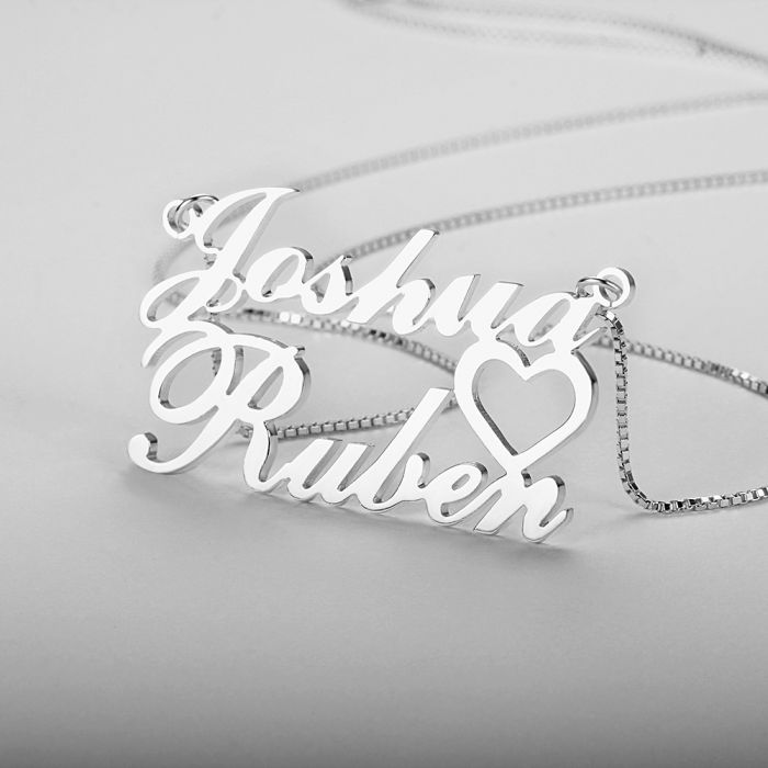 Personalised 2 Names Necklace | Bespoke Two Names Necklace with Heart