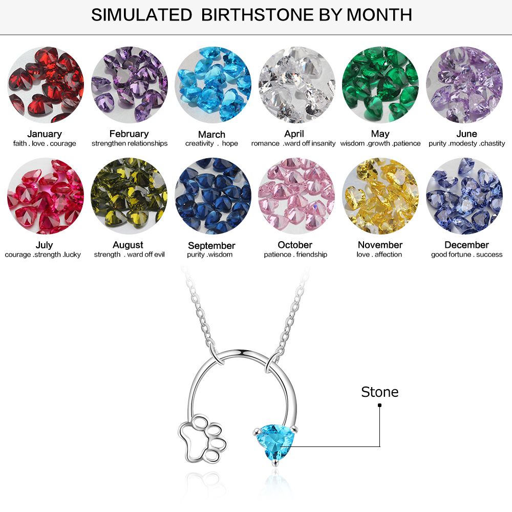 Personalised Paw Necklace With Birthstone | Customised Paw Necklace