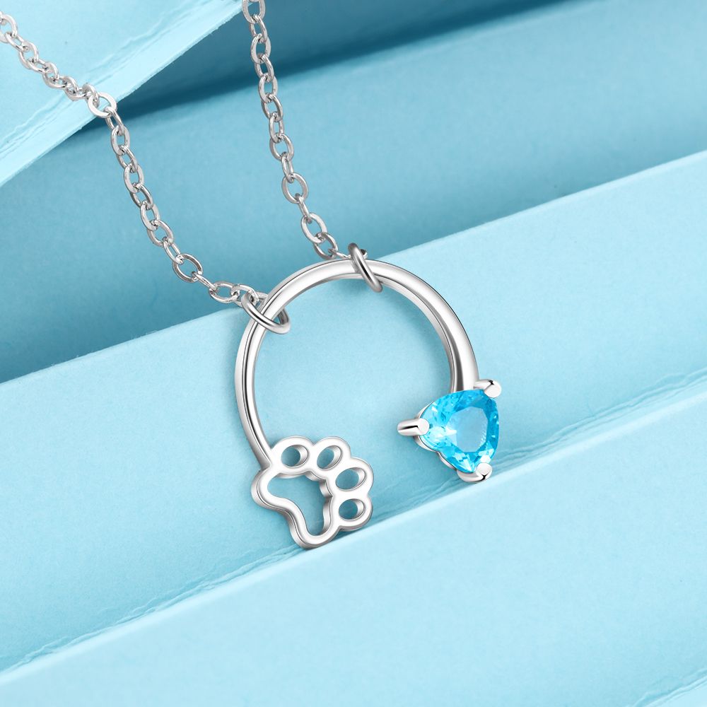 Personalised Paw Necklace With Birthstone | Customised Paw Necklace