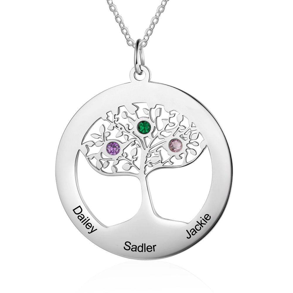 Personalised Family Tree Necklace With Birthstones | Customised Family Tree Necklace
