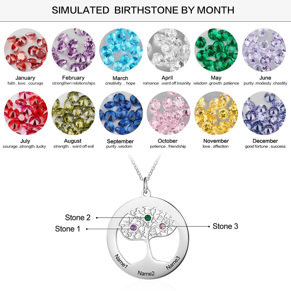 Personalised Family Tree Necklace With Birthstones | Customised Family Tree Necklace