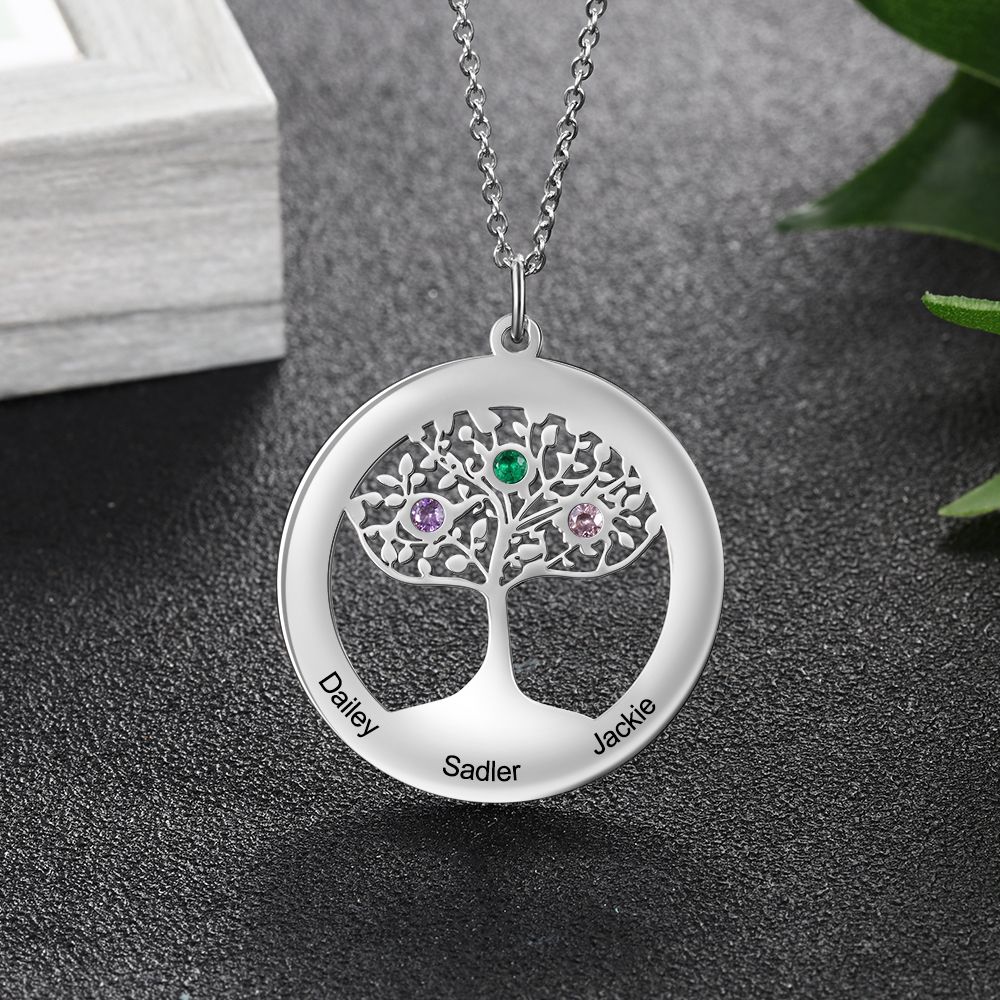 Personalised Family Tree Necklace With Birthstones | Customised Family Tree Necklace