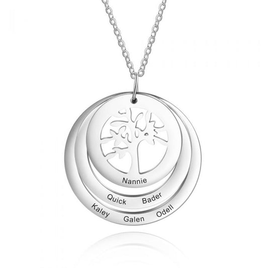 Personalised Family Tree Necklace | Bespoke Engraved 6 Names Family Tree Necklace